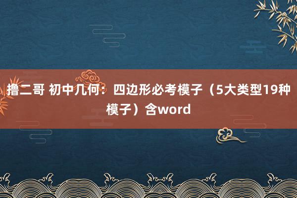 撸二哥 初中几何：四边形必考模子（5大类型19种模子）含word